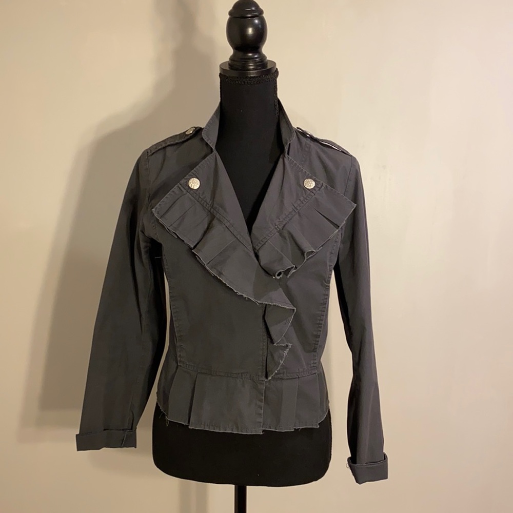 Junior grey cotton fashion zip up jacket